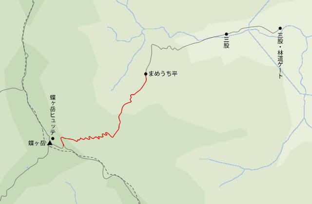 蝶ヶ岳地図まめうち平から大滝山との分岐