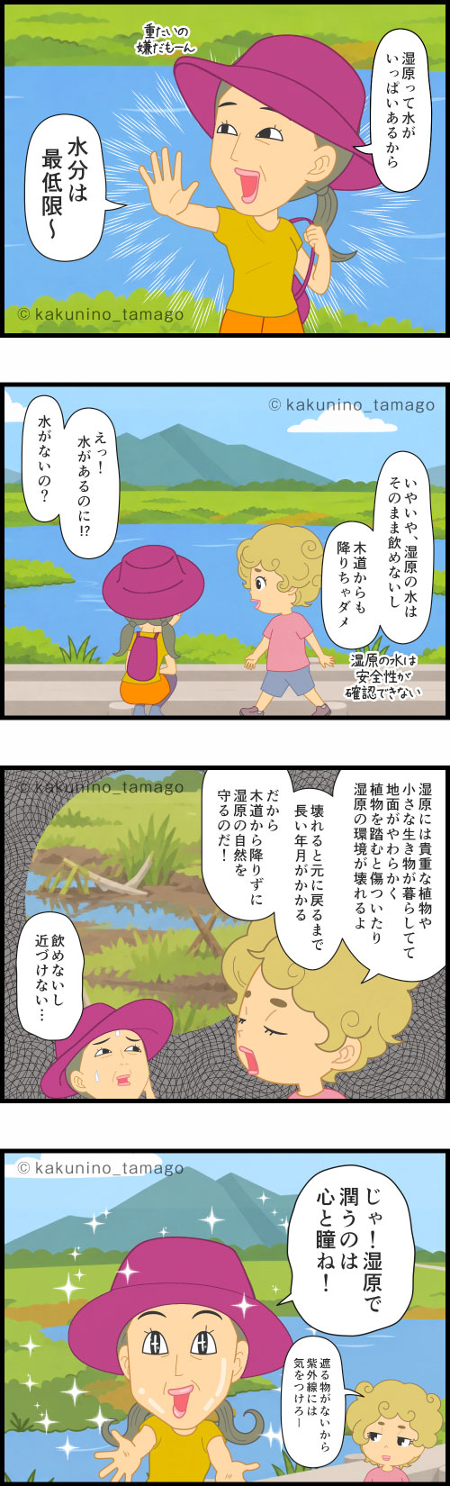 登山用語「湿原」湿原の保護について語る登山者の漫画とイラスト
