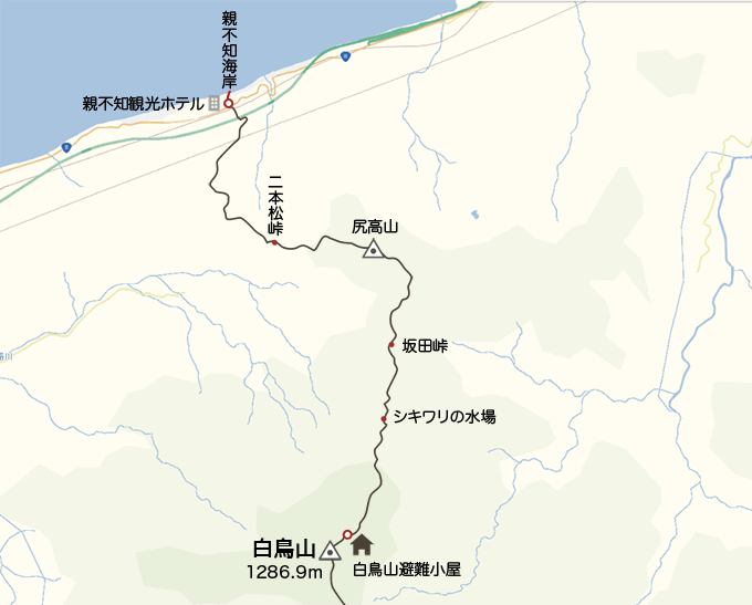 地図栂海新道登山口から海へ