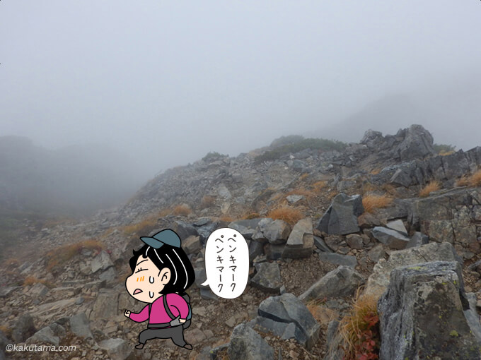 鹿島槍ヶ岳北峰はガスで何も見えない2