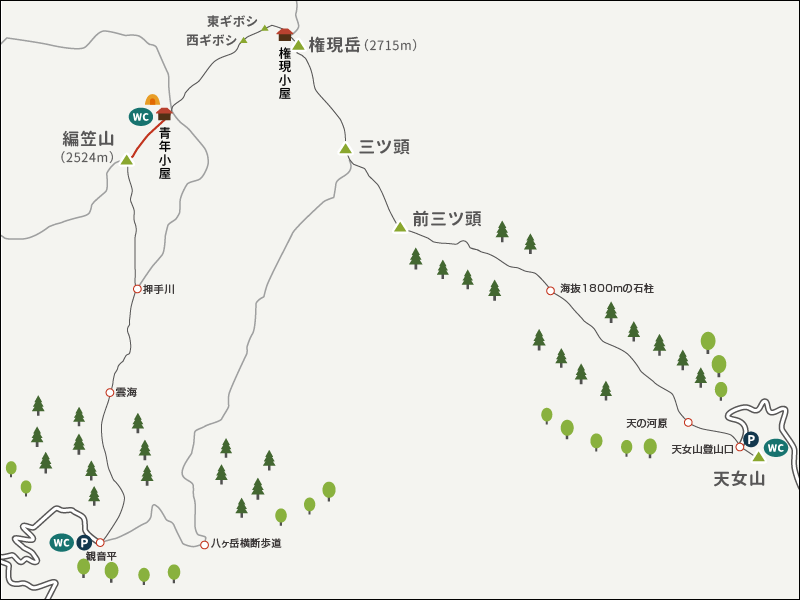 権現岳から編笠山イラストマップ1