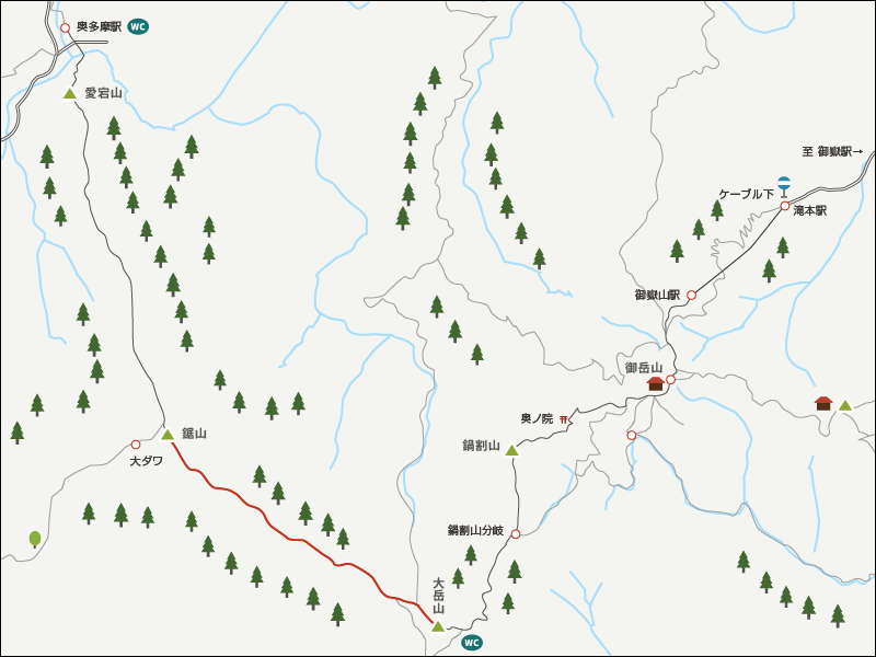 大岳山から奥多摩駅までのイラストマップ1