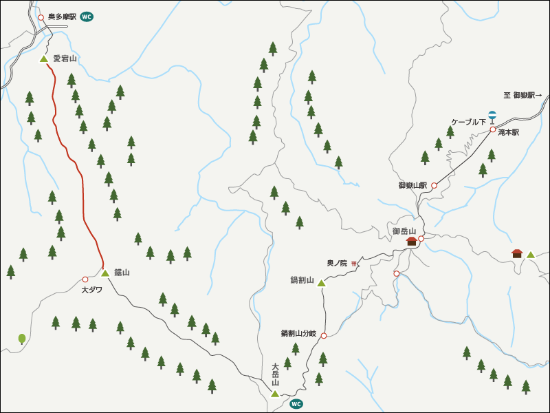 大岳山から奥多摩駅までのイラストマップ2