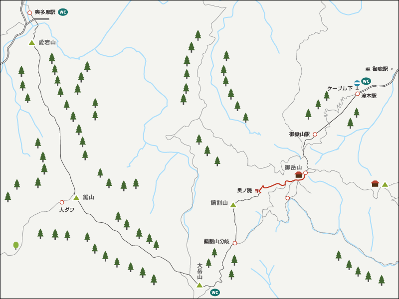 御岳山から奥多摩駅までのイラストマップ2