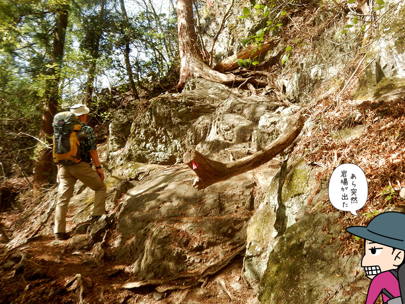 日向大谷の登山道の岩場