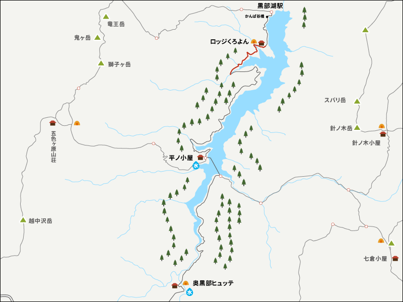 ロッジくろよんから河原にまでのイラストマップ
