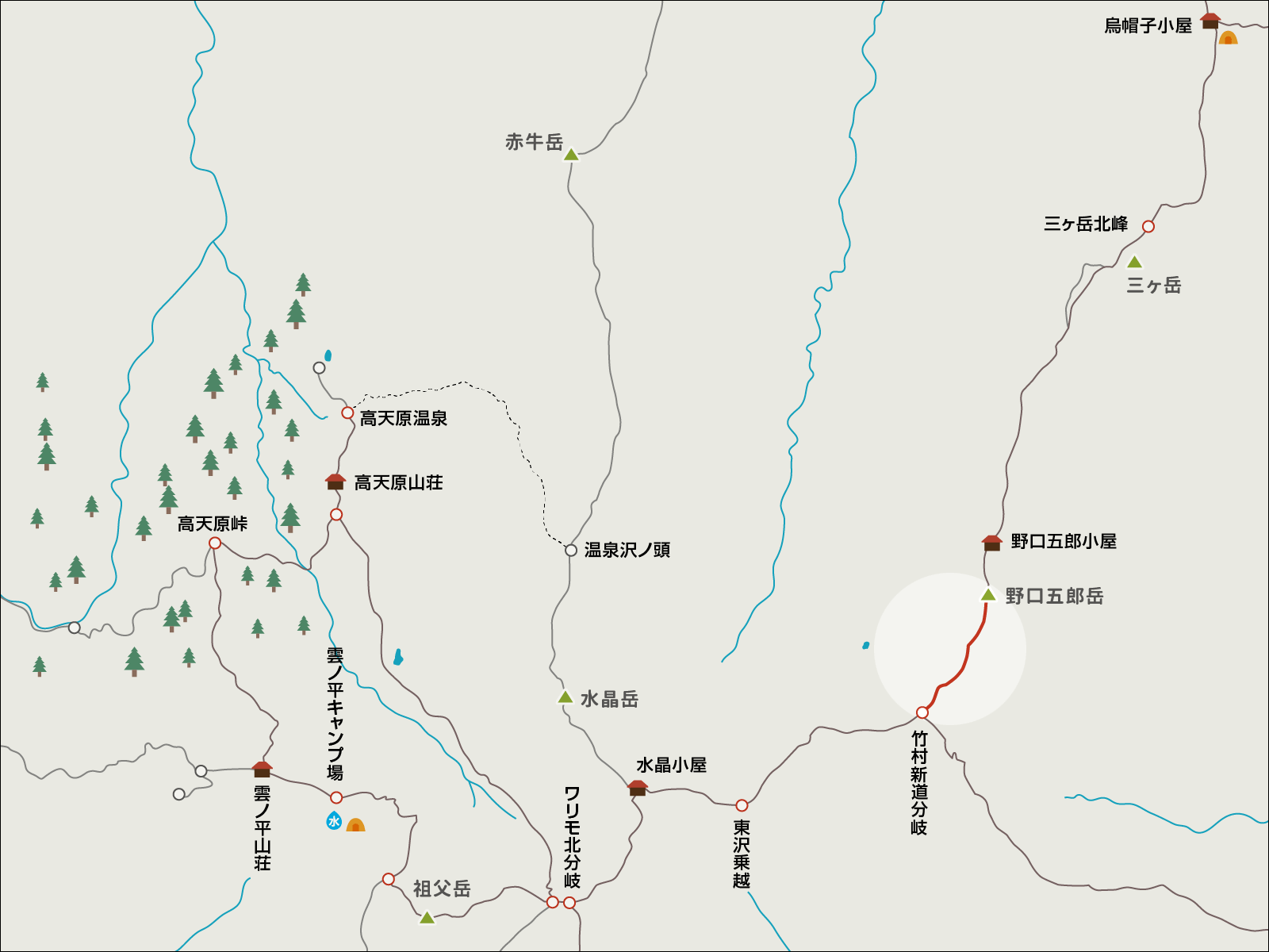 野口五郎岳から水晶小屋までのイラストマップ1