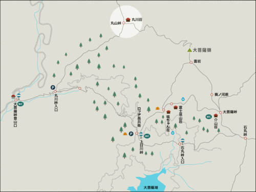 大菩薩嶺丸川荘のイラストマップ
