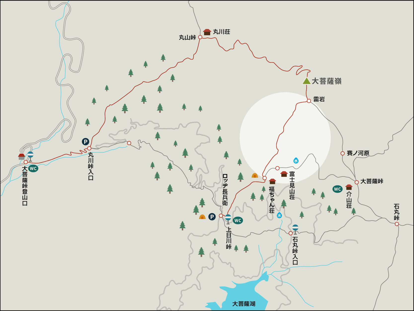 雷岩から福ちゃん荘までのイラストマップ