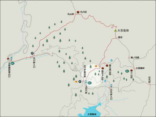 福ちゃん荘から上日川峠までのイラストマップ