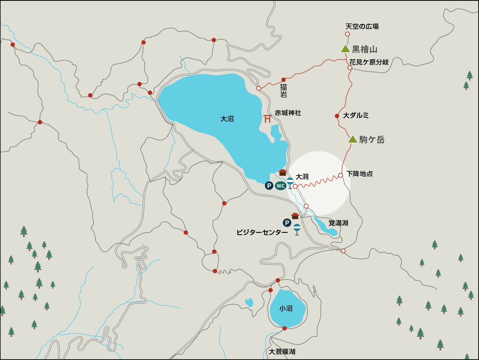 赤城山駒ケ岳へのイラストマップ1