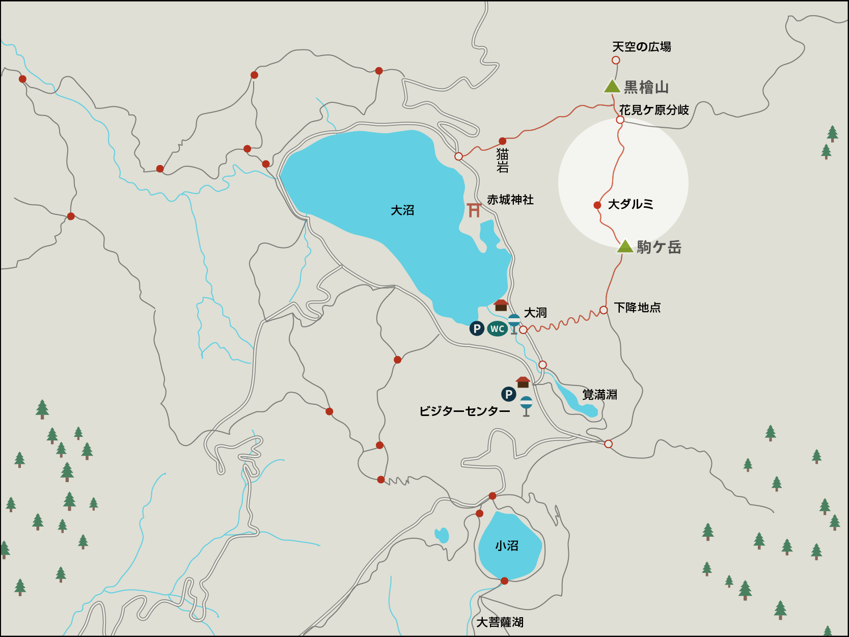 駒ケ岳から黒檜山までのイラストマップ
