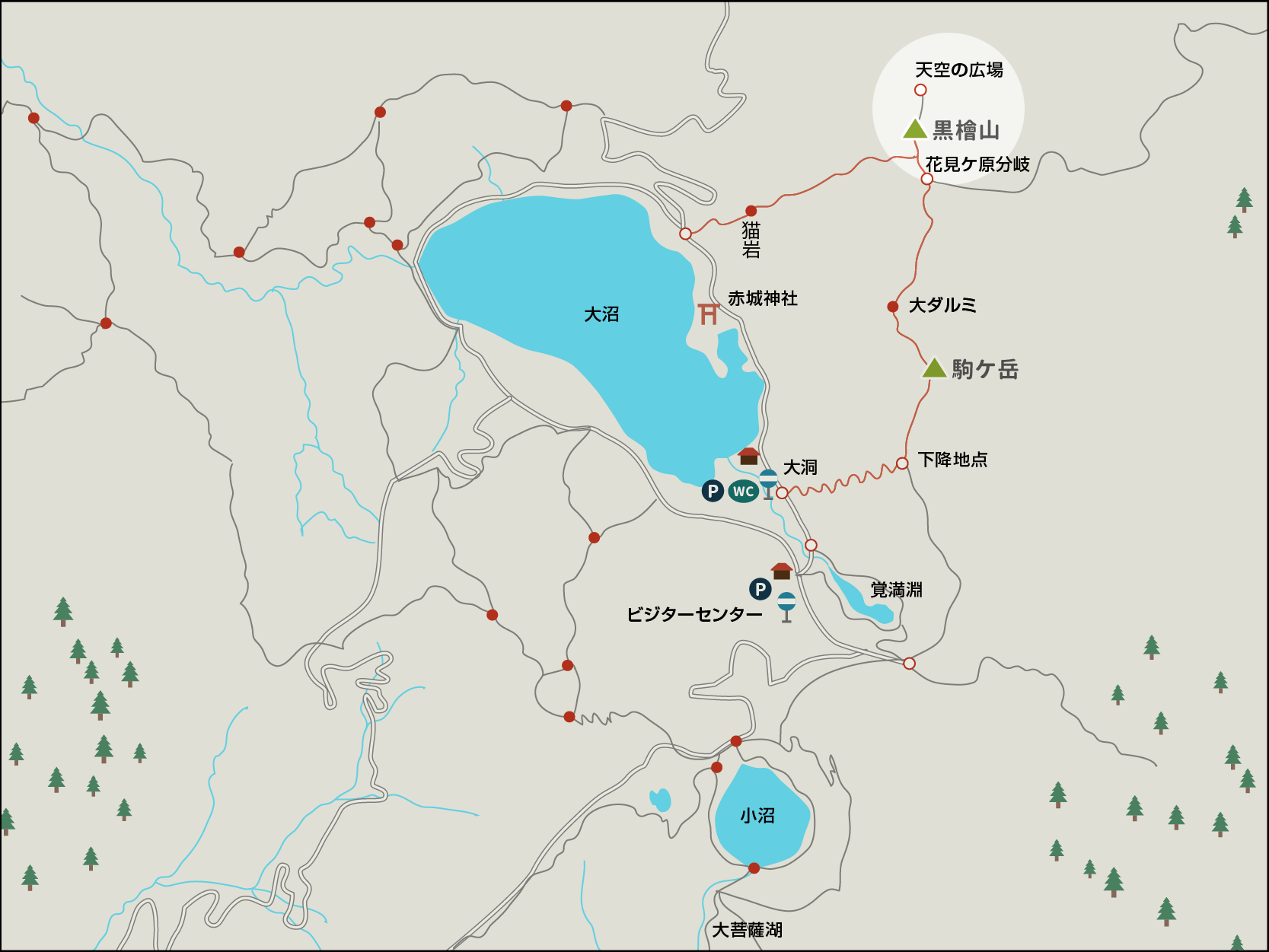 黒檜山（赤城山）山頂エリアのイラストマップ