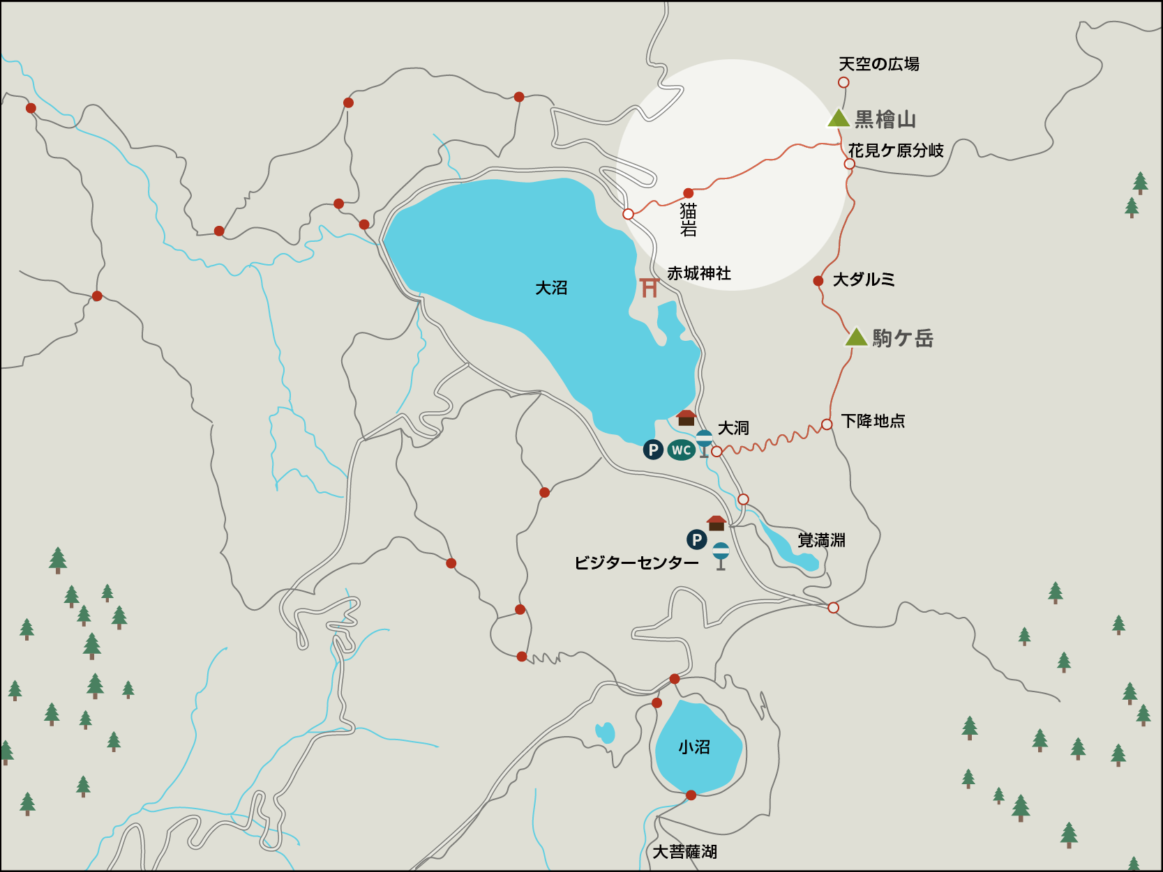 黒檜山から大沼までのイラストマップ