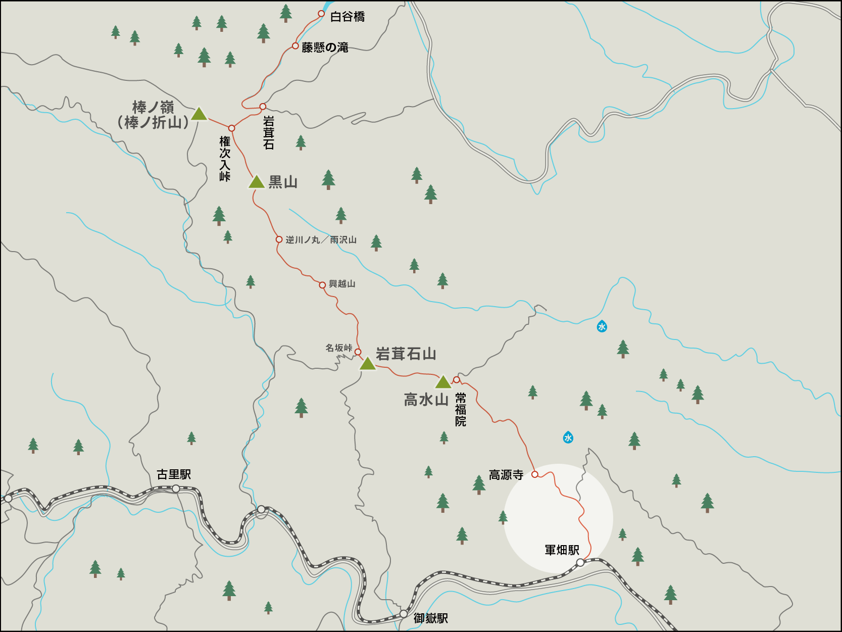高水山から軍畑へのイラストマップ3