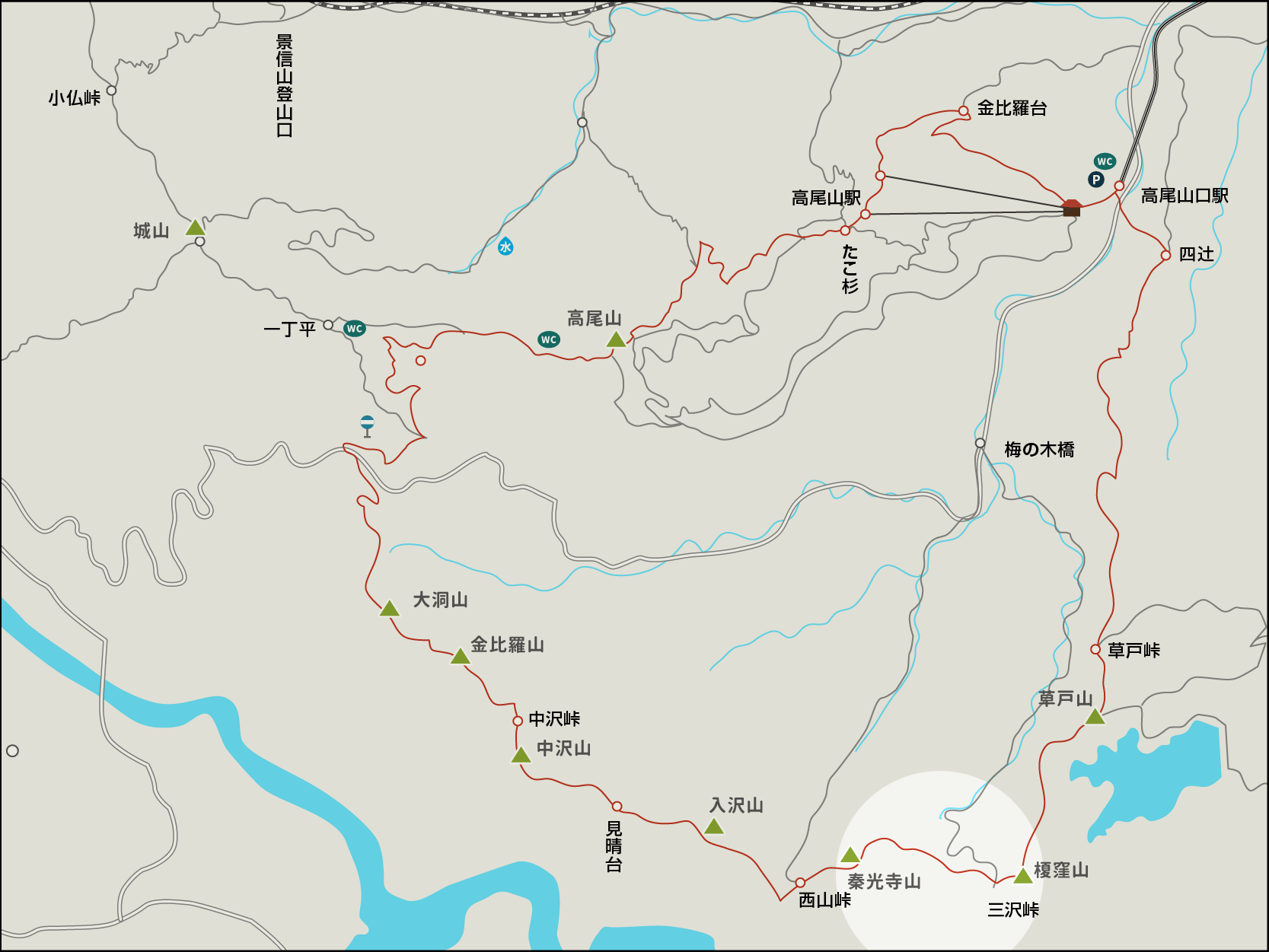 榎窪山から泰光寺山へのイラストマップ