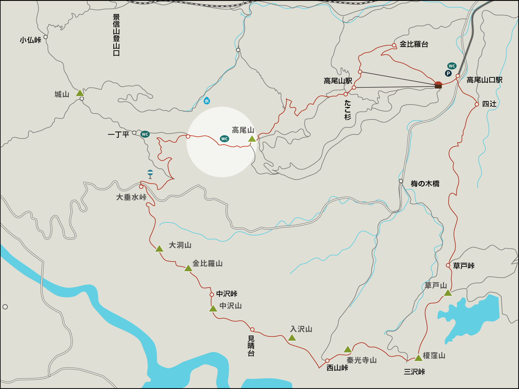 高尾山エリアのイラストマップ
