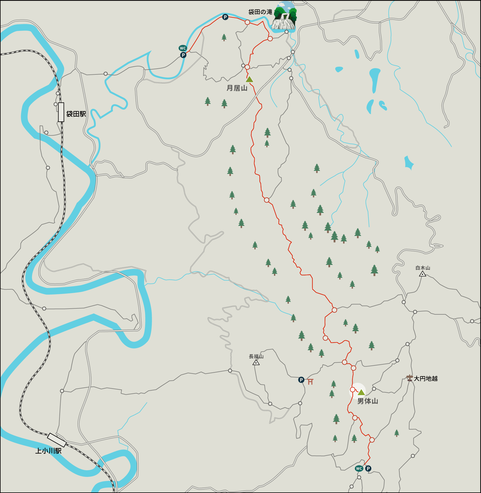 奥久慈男体山山頂へのイラストマップ