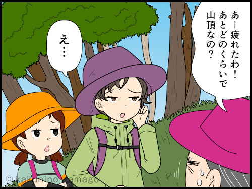すれ違いの登山者に山頂まであとどのくらいかを聞かれる漫画
