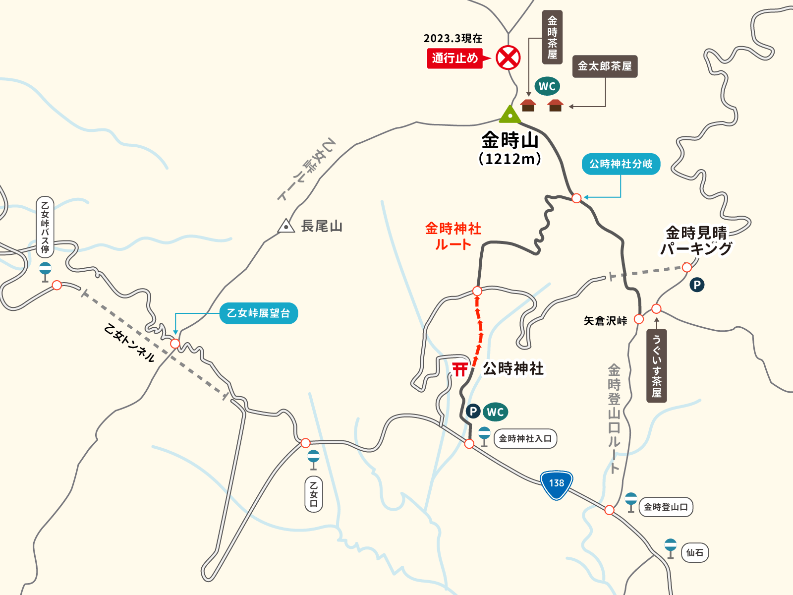 公時神社ルートのイラストマップ1