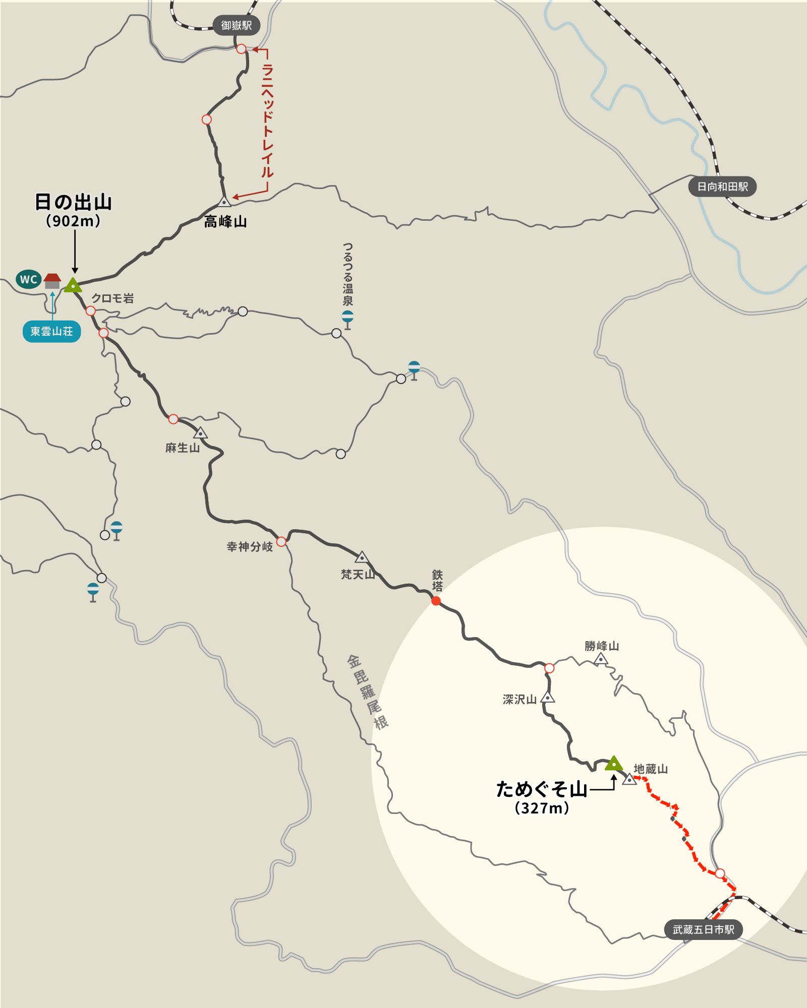 地蔵山から五日市駅までのイラストマップ