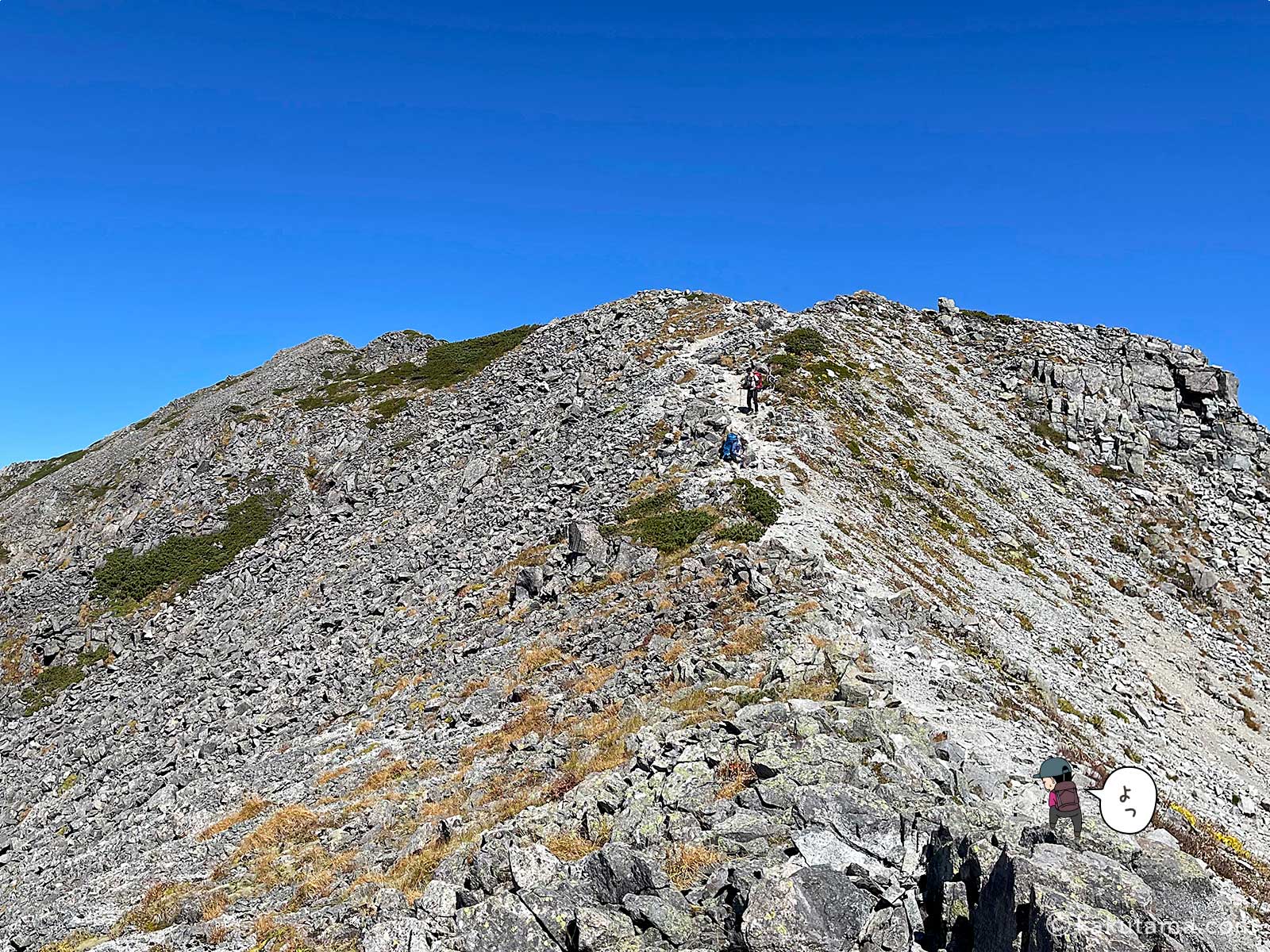 稜線を歩く写真と登山者のイラスト2