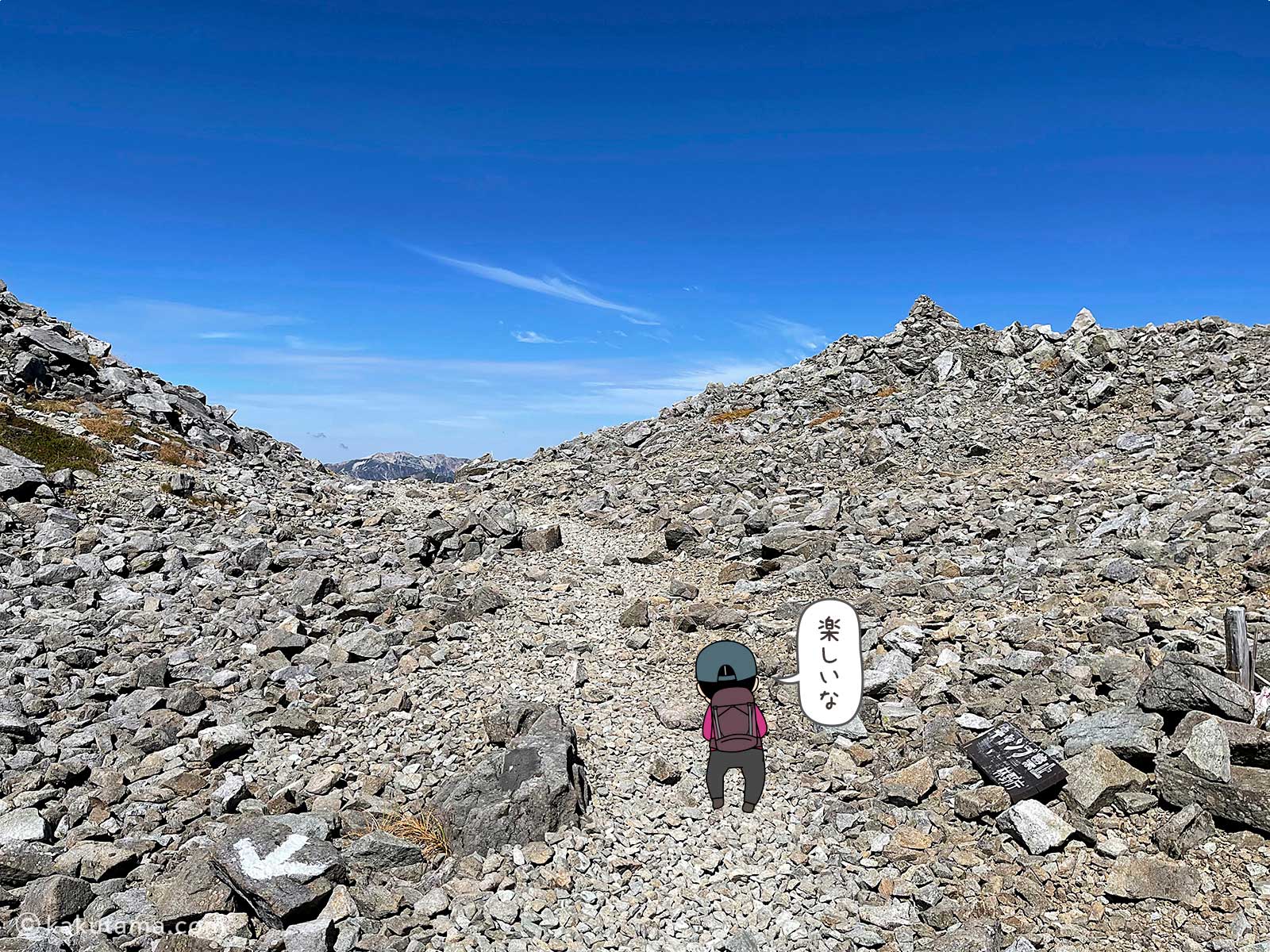 大喰岳からスタートする写真と登山者のイラスト