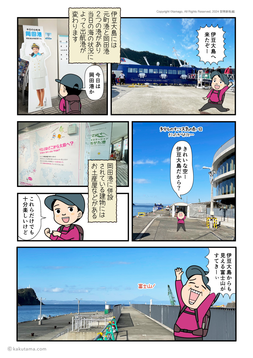伊豆大島から富士山を愛でる登山者の漫画
