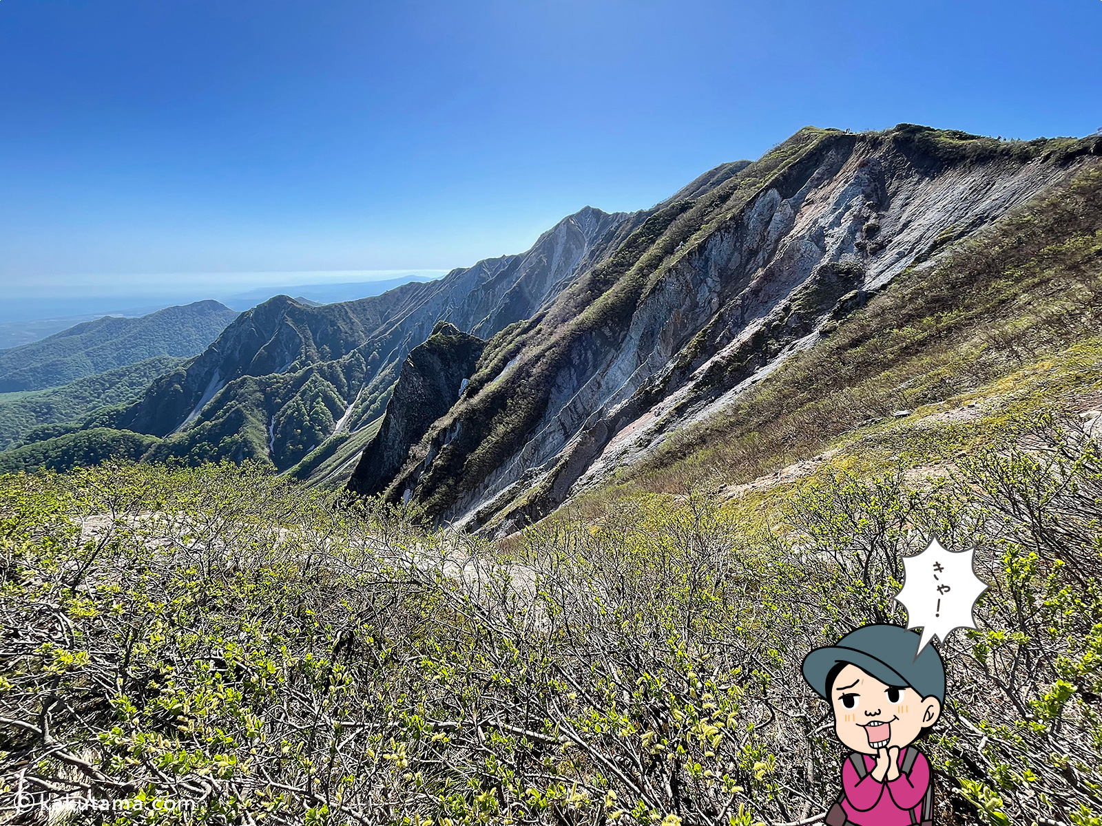 鳥取大山の写真と登山者のイラスト