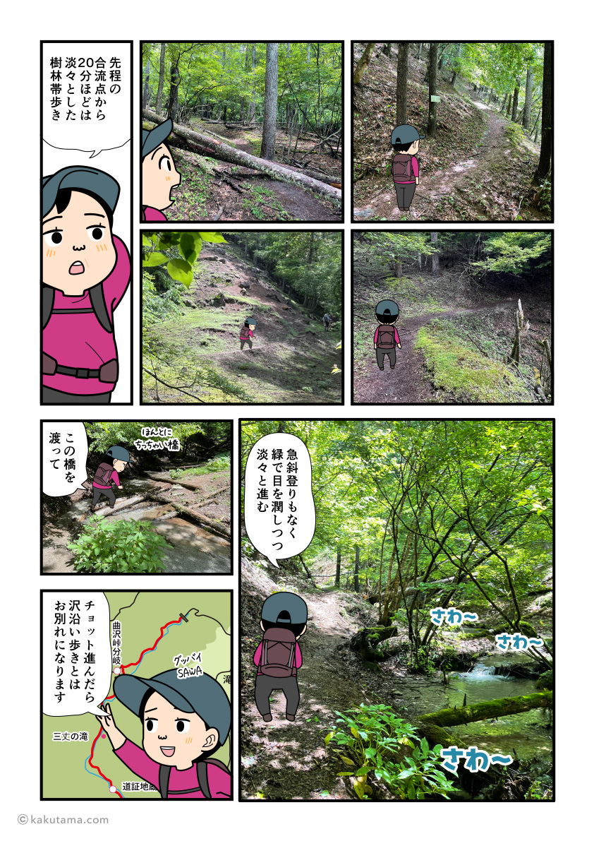 滝子山スミ沢ルートを歩く登山者の漫画
