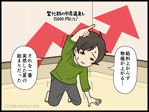 登山バス料金が値上がりしていたことにビビる登山者の4コマ漫画