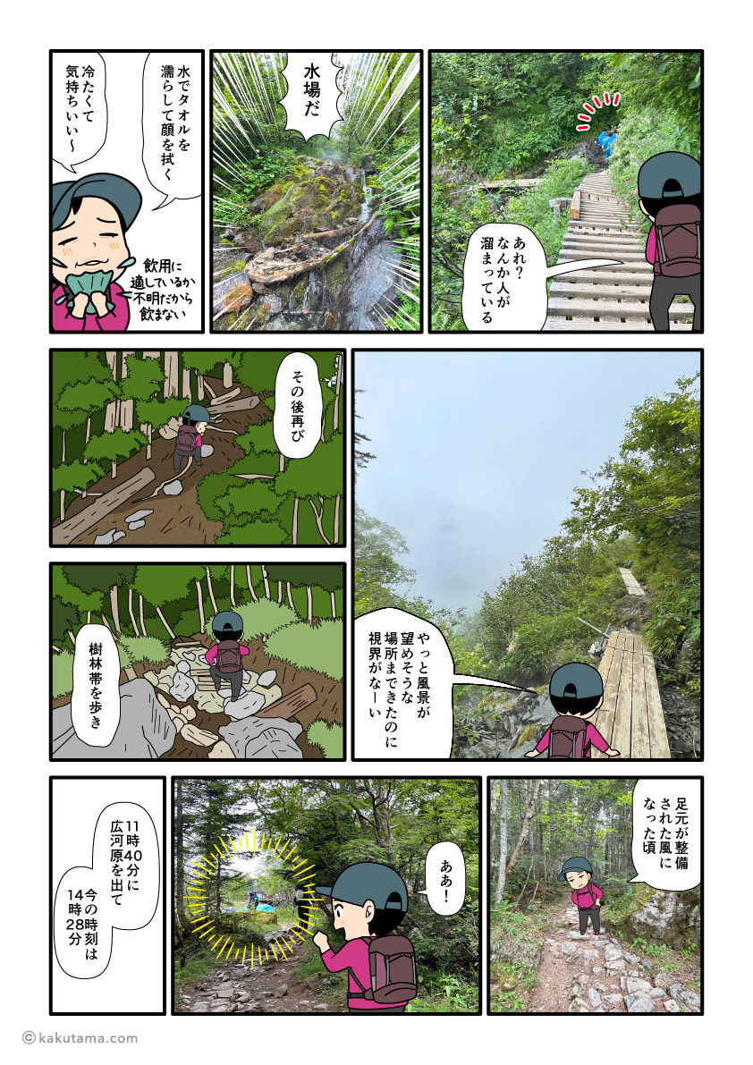 北岳、白根御池小屋までテント泊装備で登る登山者の漫画