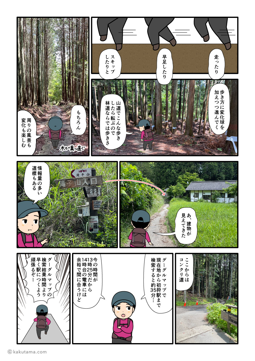 滝子山から初狩駅へ向けて下山している登山者の漫画