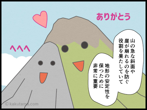 登山用語バットレスについて説明する4コマ漫画