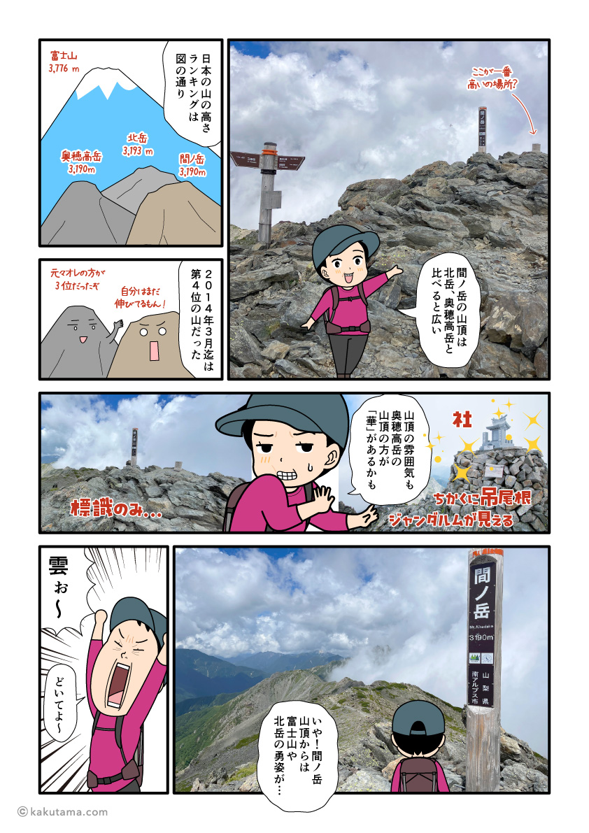 南アルプス間ノ岳の山頂の漫画とイラスト