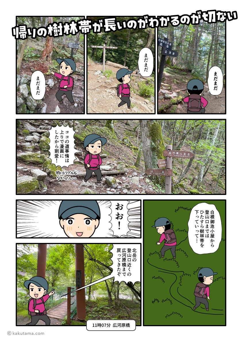 北岳、白根御池小屋から広河原へ向かって下山する登山者の漫画