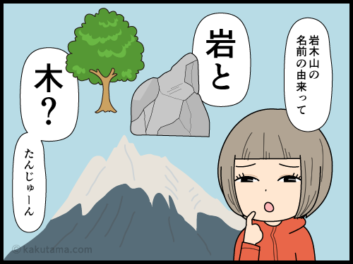 岩木山の名前の由来について調べると、岩と木で岩木山という事を知る4コマ漫画