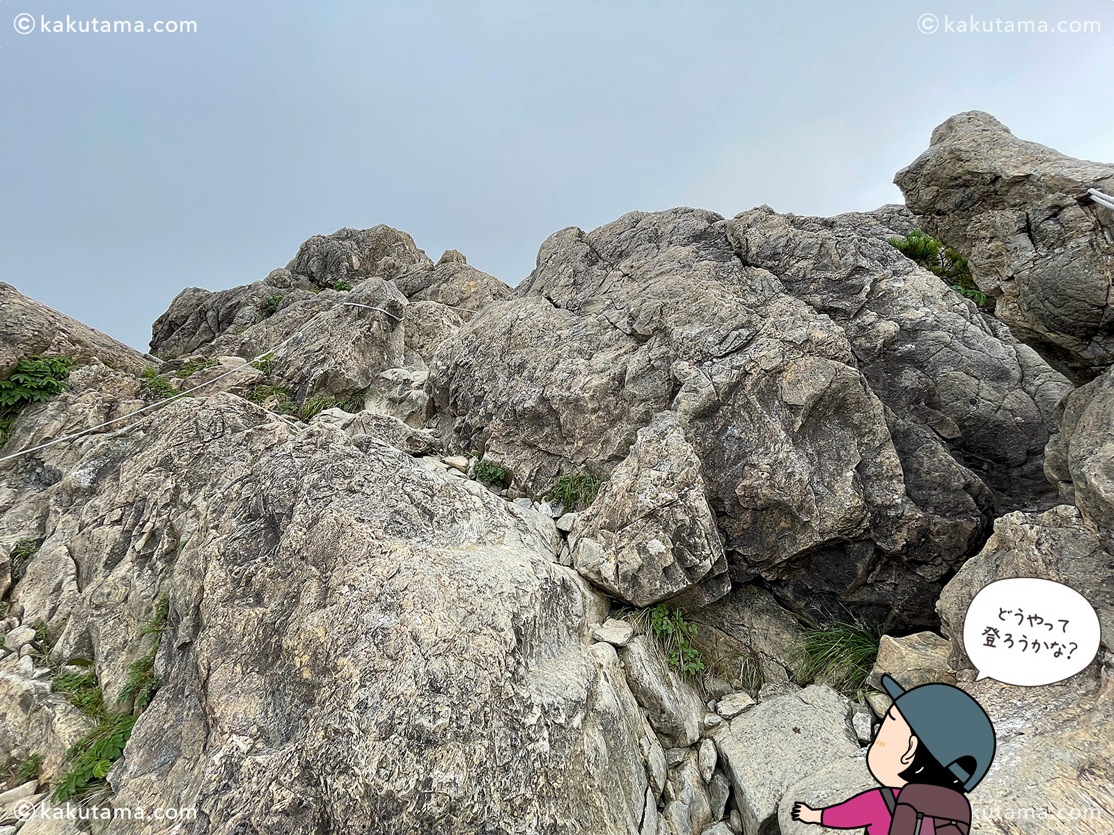 日本百名山、早池峰山の小田越コースの岩場