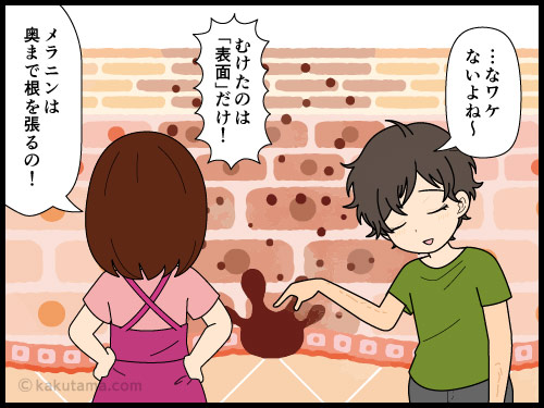 登山で日焼けした痕がいつまで経っても白くならない登山者の4コマ漫画