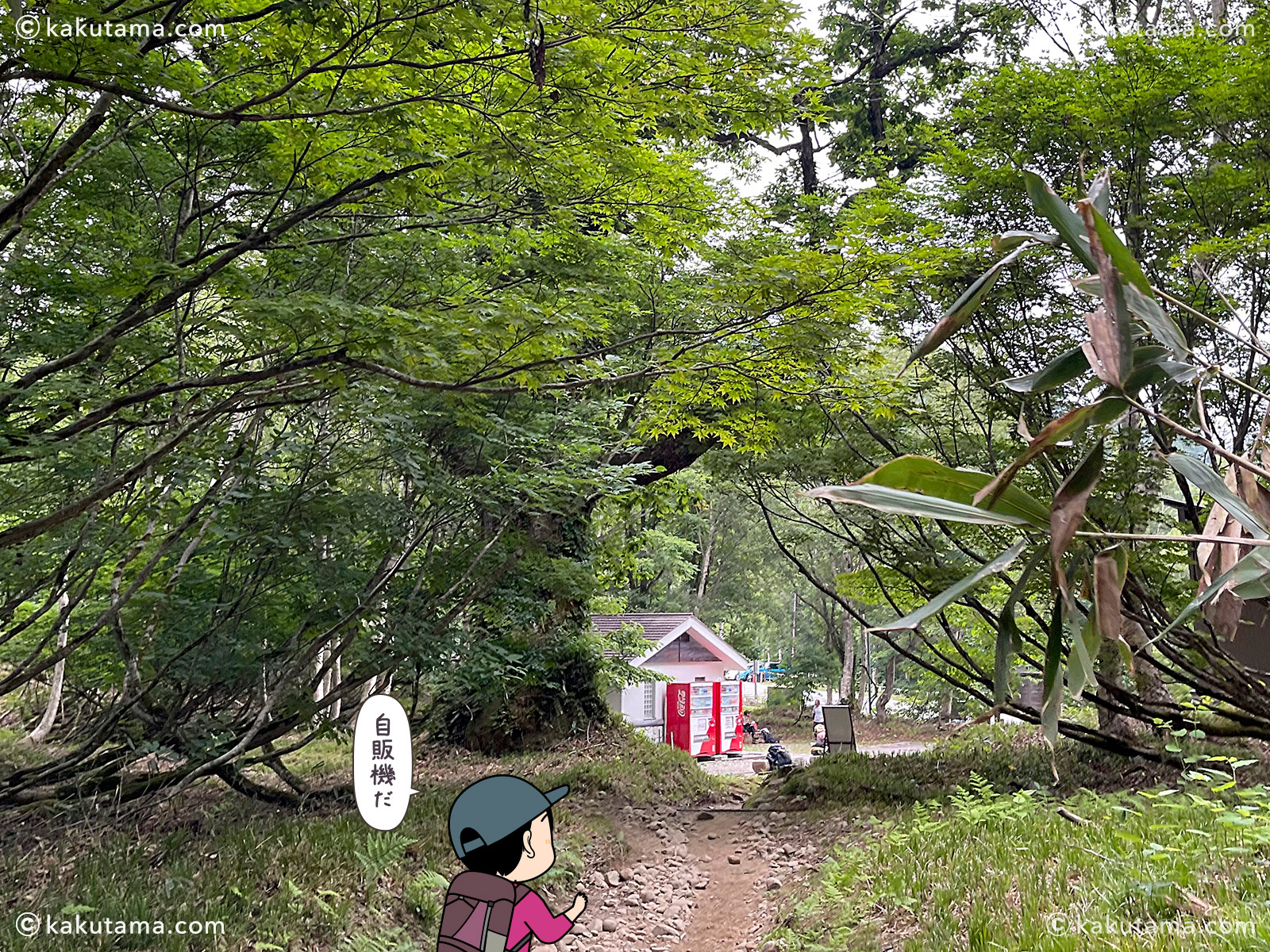 北アルプス、折立登山口の写真と登山者のイラスト