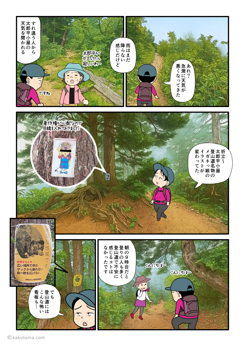 北アルプス、太郎平小屋から折立へ下山していく登山者の漫画