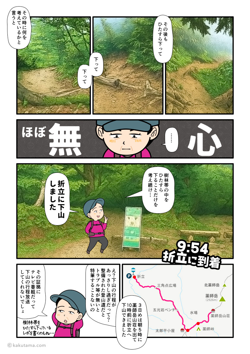 北アルプス、太郎平小屋から折立へ下山していく登山者の漫画