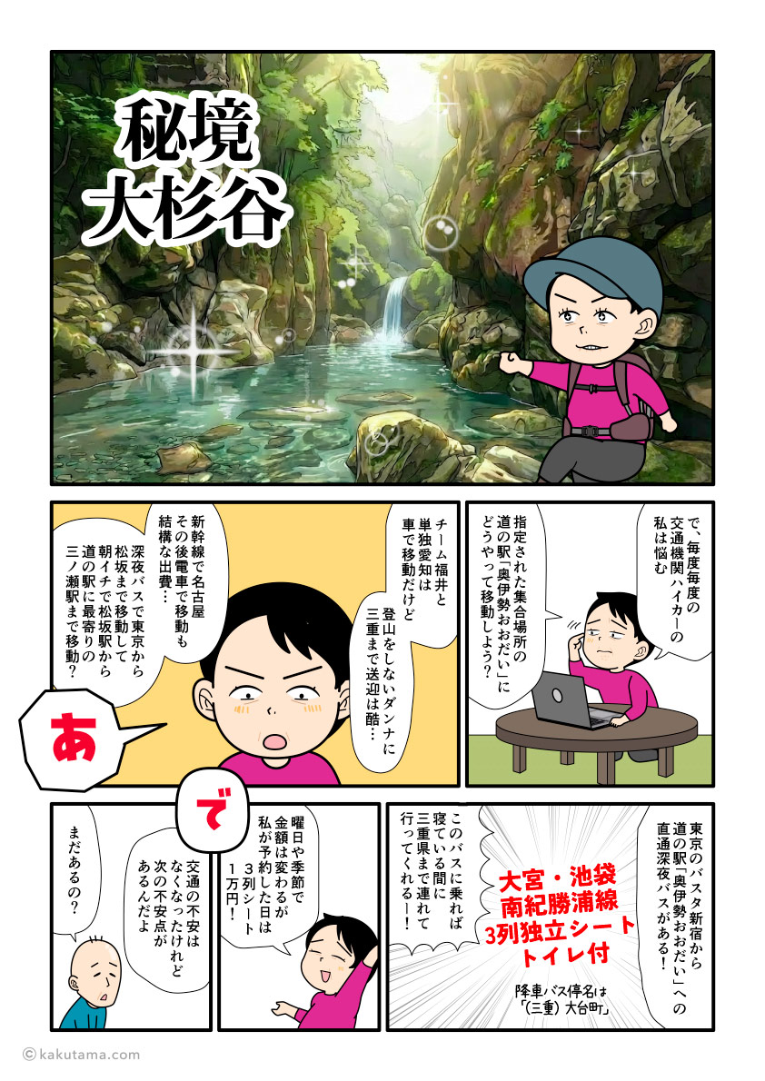 秘境・大杉谷から大台ケ原へ縦走する計画を立てる登山者の漫画