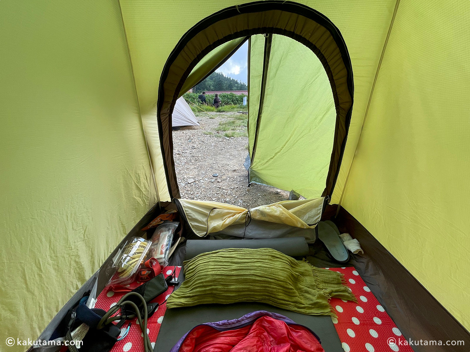 エアライズ1の中のテント泊状態の写真