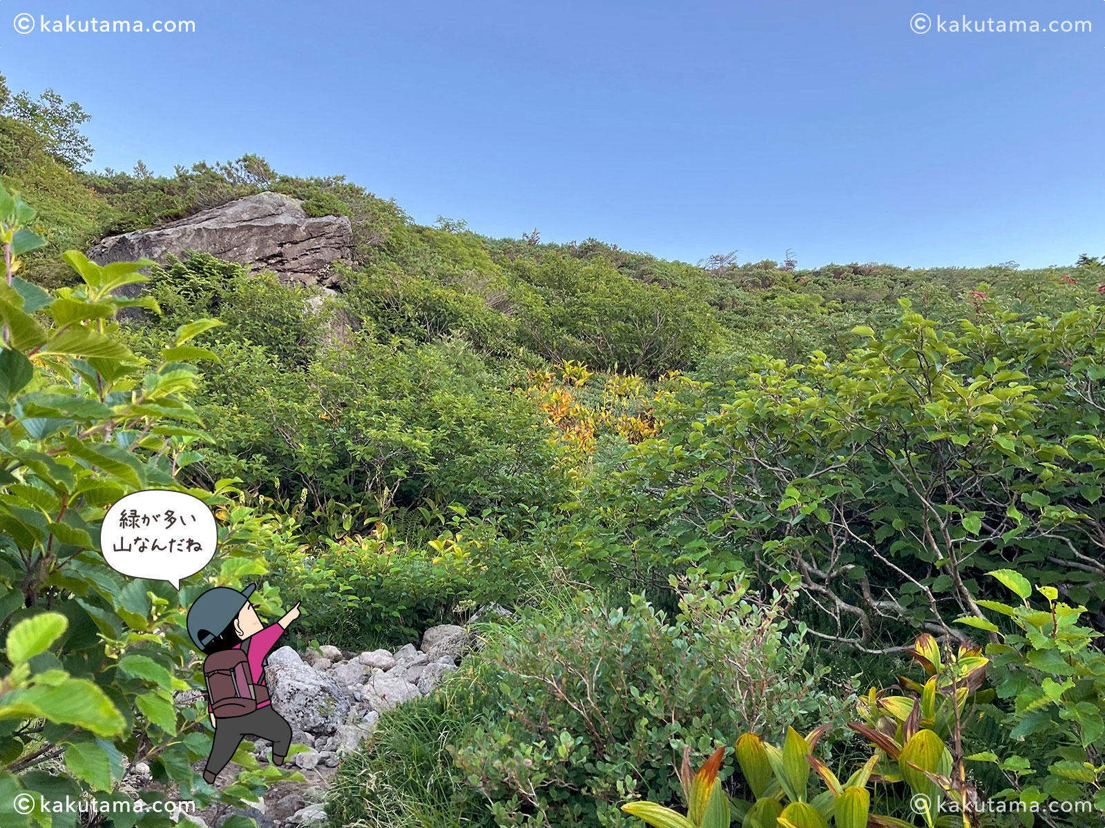 石川県白山・トンビ岩コースの写真と登山者のイラスト