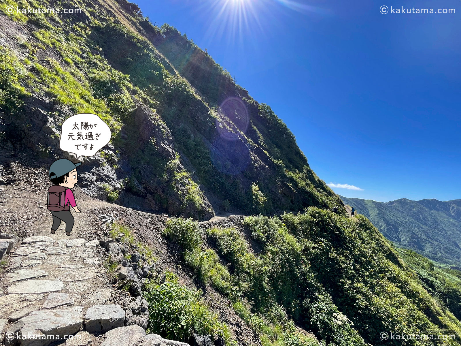 白山の登山道の写真と登山者のイラスト