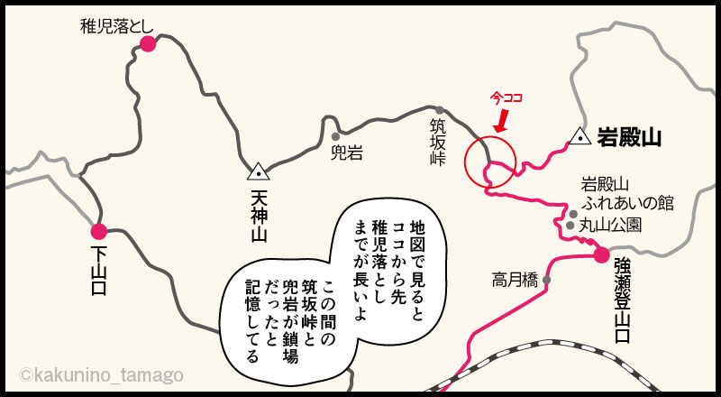大月市・岩殿山から稚児落としへのイラストマップ