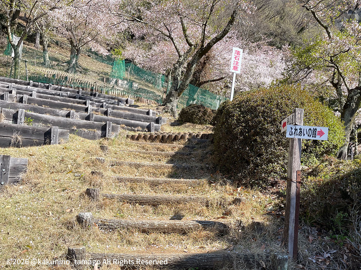 岩殿山ふれあい館脇から岩殿山登山口に入ってく写真