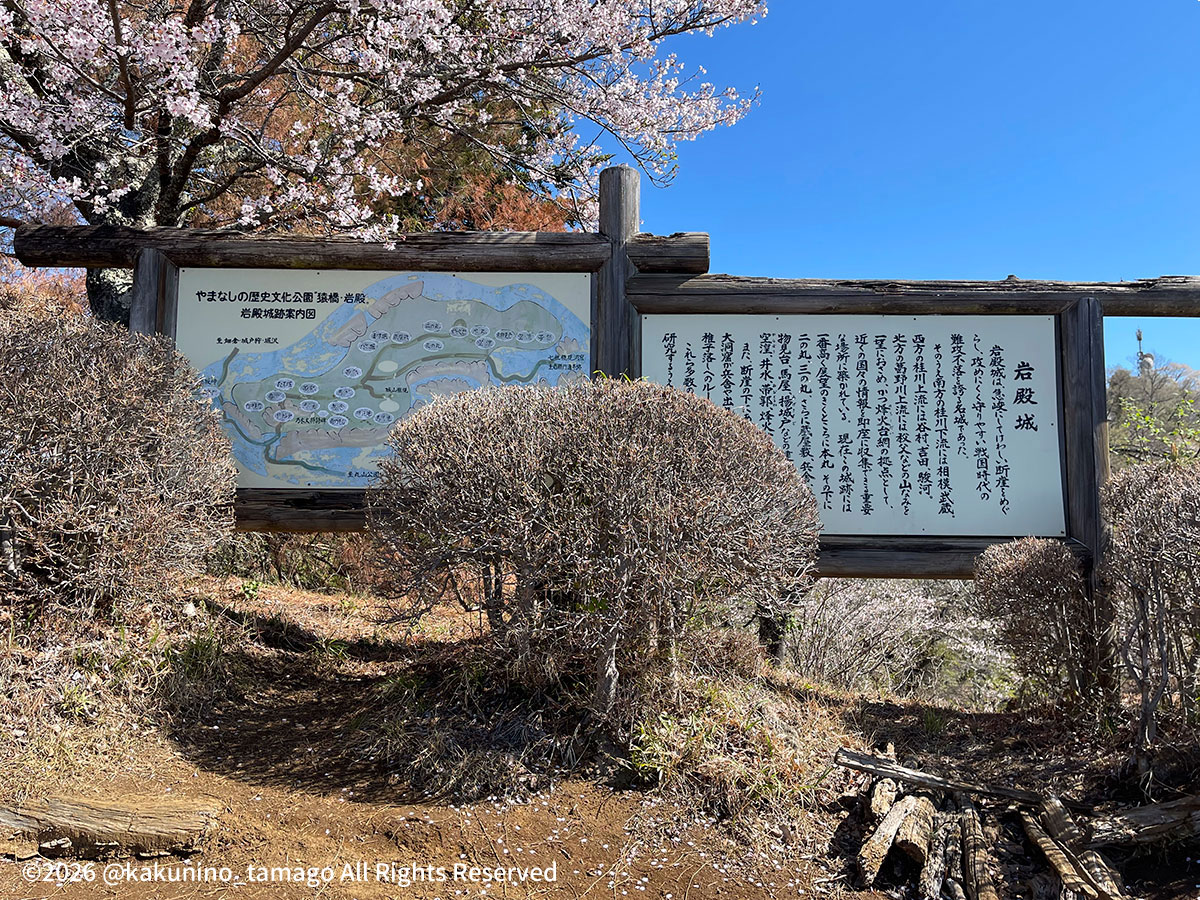 岩殿山山頂の岩殿城の説明写真