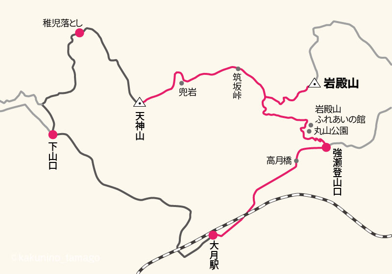 岩殿山、周回登山のイラストマップ